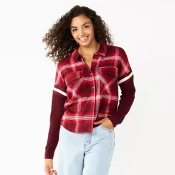 Juniors' SO® Fashion Flannel Shirt -Cheap SO Store 5697480 Red Plaid