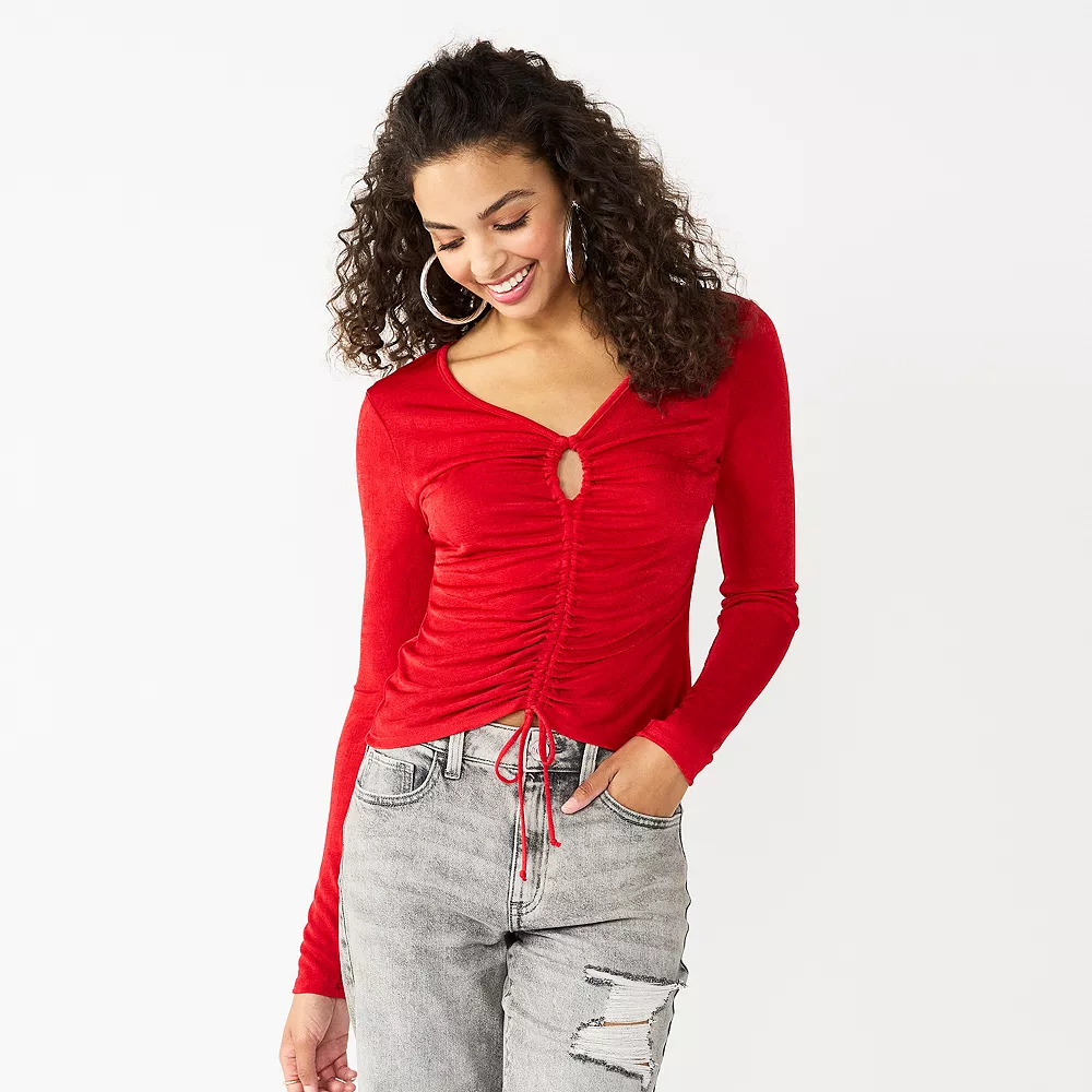 Juniors' SO® Solid Ruched Cutout Top 2 Juniors' SO® Solid Ruched Cutout Top - Image 2