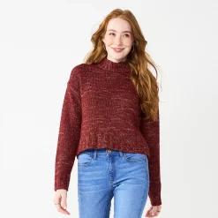 Juniors' SO® Cropped Mockneck Spacedye Sweater -Cheap SO Store 5705778 Berry Combo