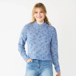 Juniors' SO® Cropped Mockneck Spacedye Sweater -Cheap SO Store 5705778 Blue Combo