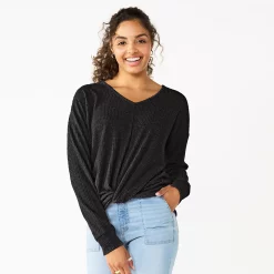 Juniors' SO® Ribbed Front Twist Top -Cheap SO Store 5736217 Black Luxe