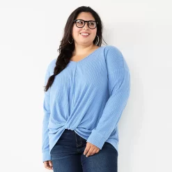 Juniors' Plus Size SO® Ribbed Front Twist Top -Cheap SO Store 5736379 Nile Lilly