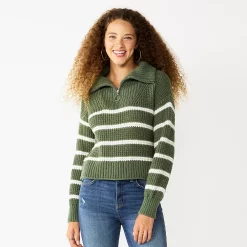 Juniors' SO® Quarter Zip Sweater -Cheap SO Store 5737299 Olive Stripe