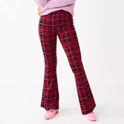 Juniors' SO® High-Rise Pull on Flare Pants -Cheap SO Store 6120605 Wavy Plaid