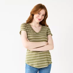 Juniors' SO® Favorite V-Neck Short Sleeve Tee -Cheap SO Store 6142412 Green Stripe