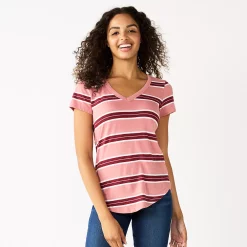 Juniors' SO® Favorite V-Neck Short Sleeve Tee -Cheap SO Store 6142412 Pink Stripe