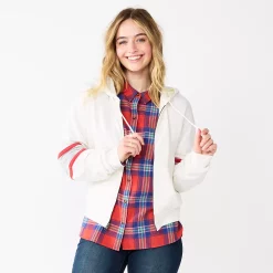 Juniors' SO® Favorite Long Sleeve Zip-Up Hoodie -Cheap SO Store 6171409 White Arm Stripe